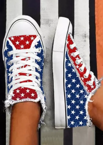 American Flag Lace Up Flat Sneakers