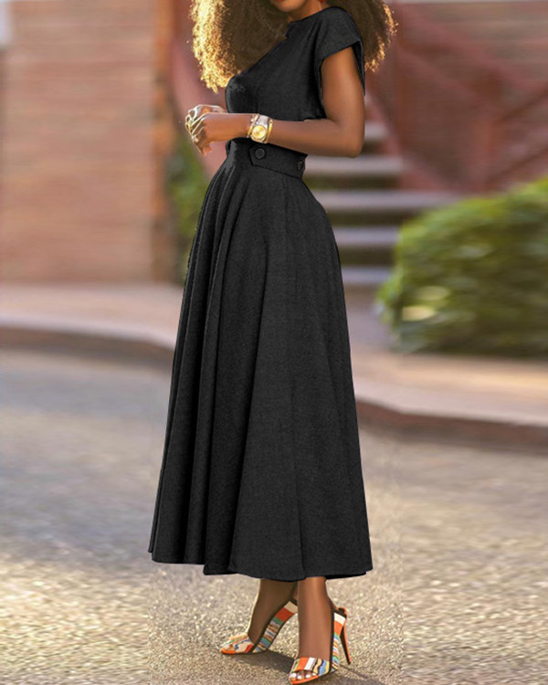 Women's Elegant Solid V-neck Long Dress