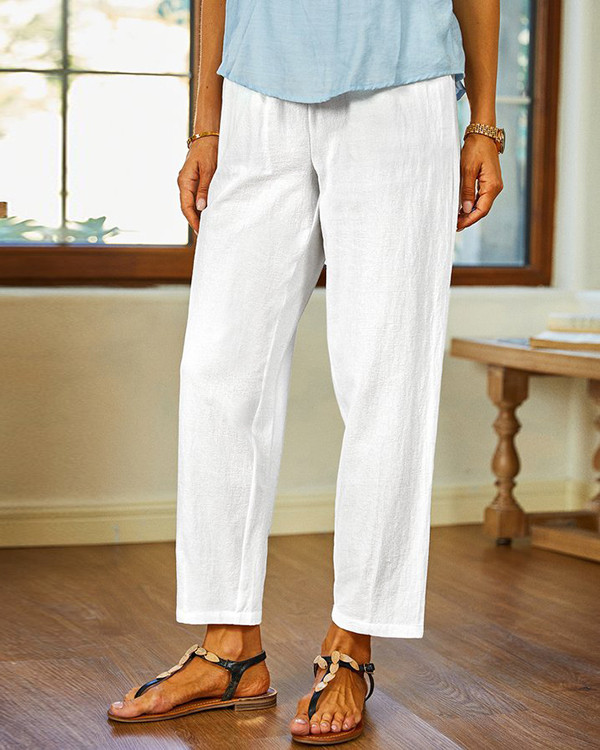 Women's White Casual Pants with Pockets
