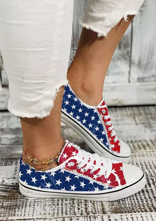 American Flag Lace Up Flat Sneakers