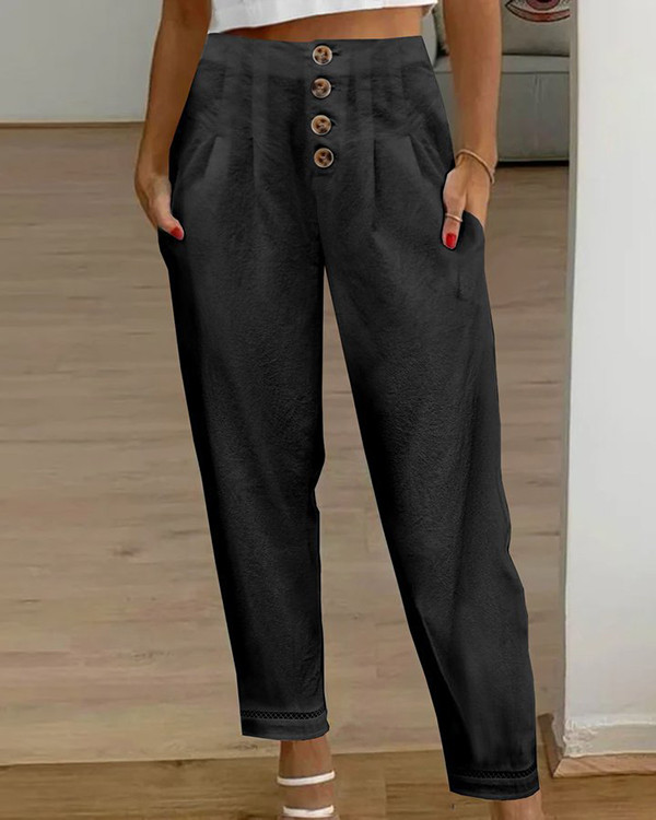 Women's Solid Color Casual Pants with Pockets