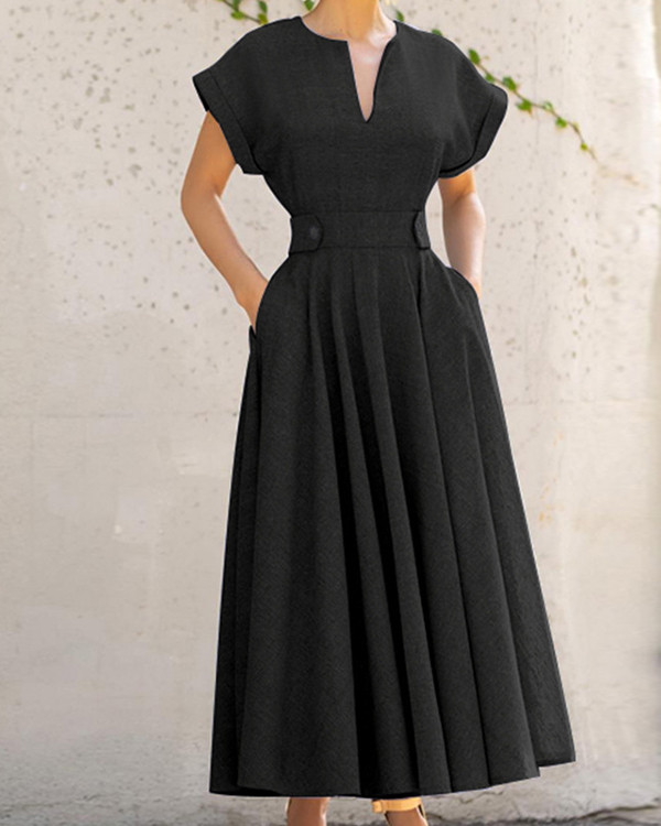 Women's Elegant Solid V-neck Long Dress