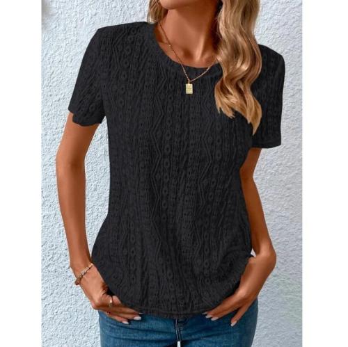 Round Neck Solid Color Casual Hollow Short-sleeved Top