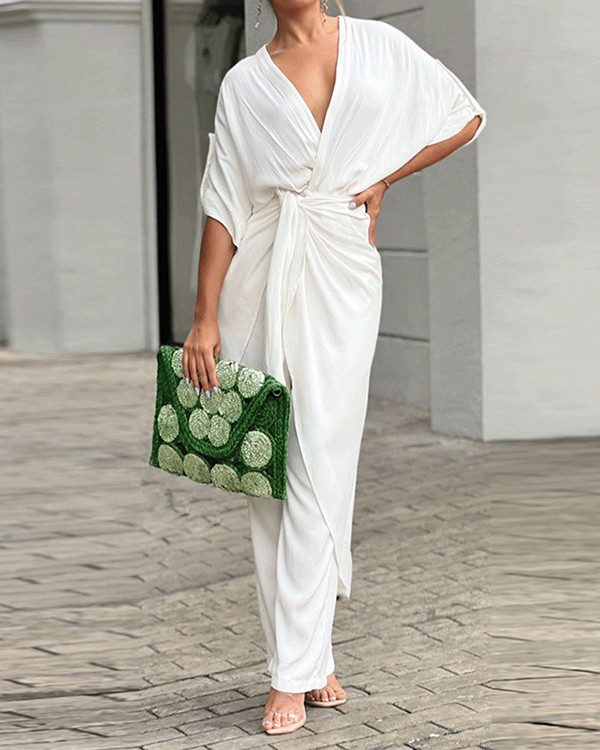 Women's Solid Jumpsuit and Apron Two-piece Suit