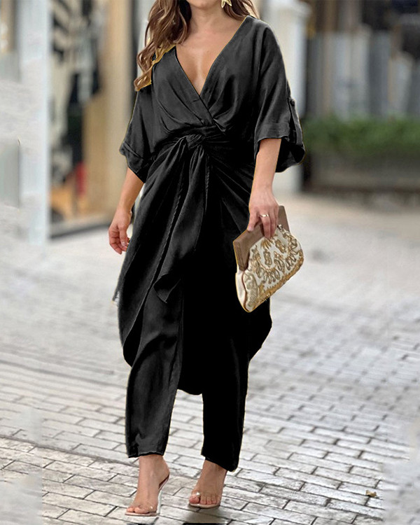 Women's Solid Jumpsuit and Apron Two-piece Suit