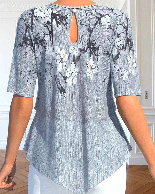 Women's Flower Print Round Neck Half Sleeve Casual Top