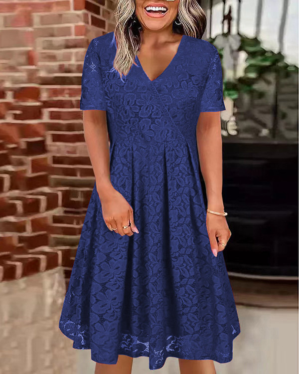 Women's Lace V-neck Short Sleeve Casual Dress