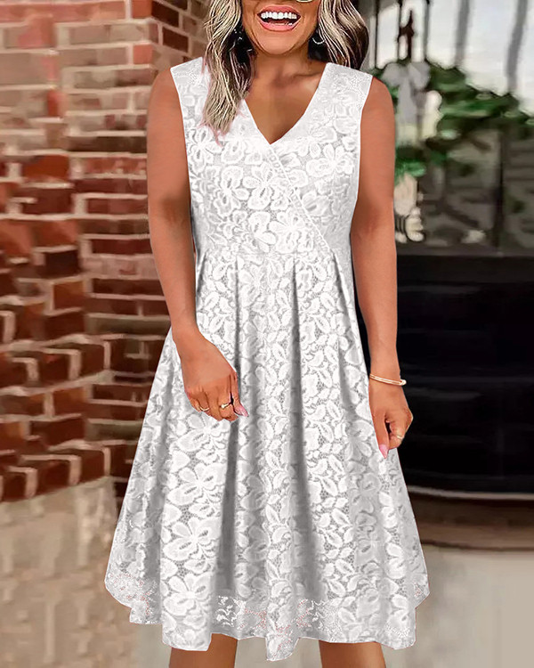 Women's Lace V-neck Sleeveless Casual Dress