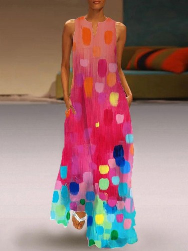 Casual Colorful Geometric Print Sleeveless Dress