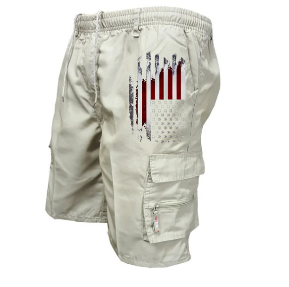 Men's Zip Pocket Flag Hiking Sports Running Shorts