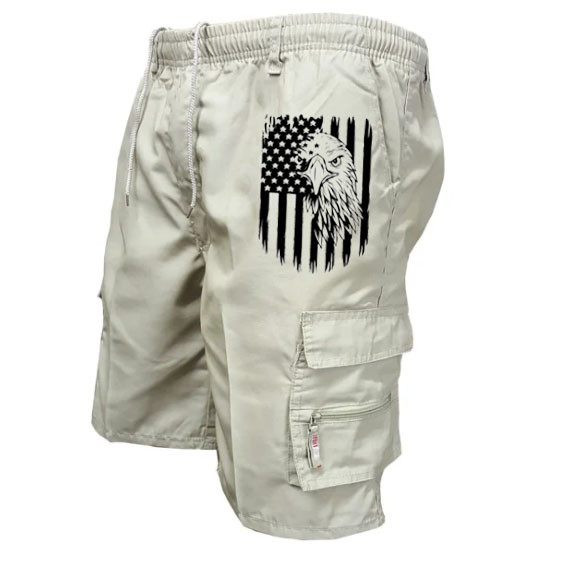 Men's Zip Pocket Flag Eagle Hiking Athletic Running Shorts