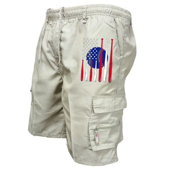 Men's Zip Pocket Flag Baseball Hiking Sports Running Shorts