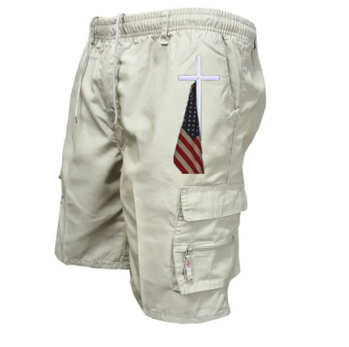 Men's Zip Pocket Flag Hiking Sports Running Shorts