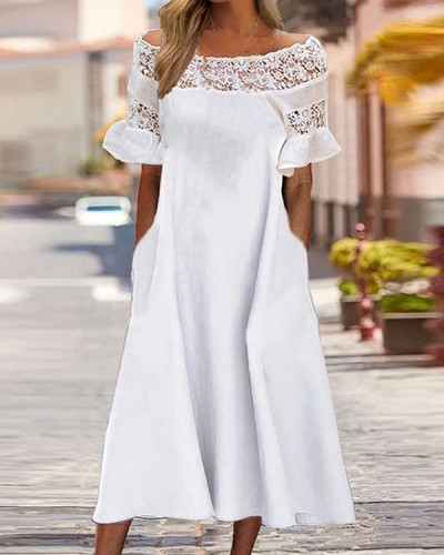 Off Shoulder Lace Sleeve Short Sleeve Casual Dress