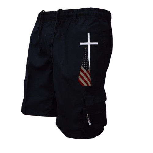 Men's Zip Pocket Flag Hiking Sports Running Shorts