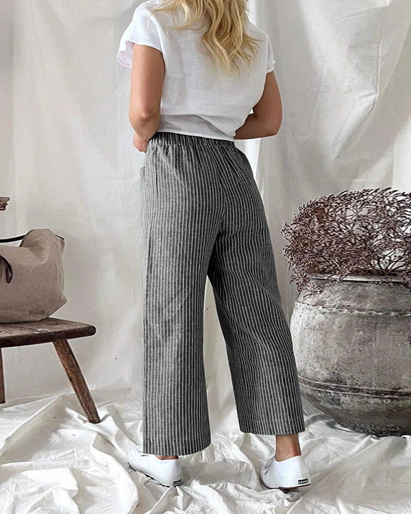 Women's Stripe Print Casual Loose Pants