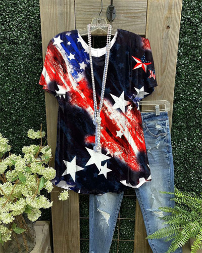 Flag Short Sleeve Cotton Blend Top