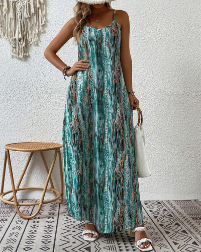 Women's Casual Colorful Print Sleeveless Long Sling Dress