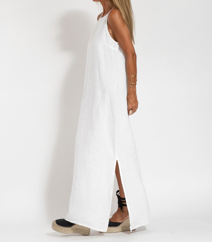 Elegant Solid Color Cotton Linen Sleeveless Long Dress