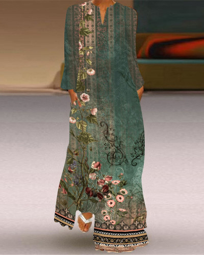 Women's Elegant Long Sleeve Geometric Print Casual Dress