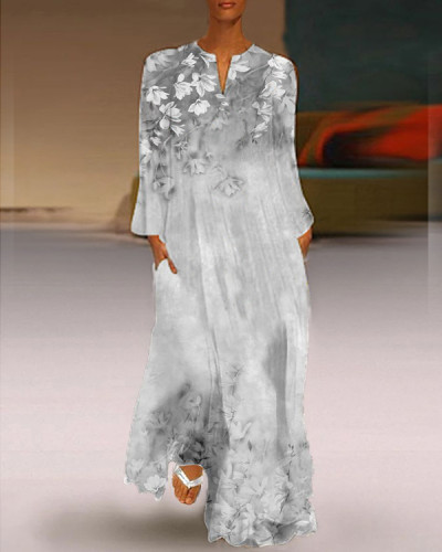 Women's Elegant Long Sleeve Flower Print Casual Dress