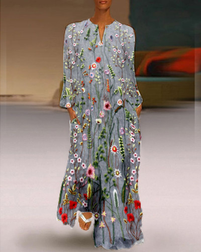 Women's Floral Long Sleeve Geometric Print Casual Dress