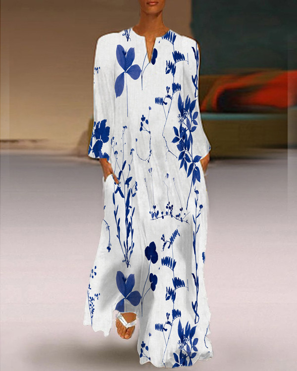 Women's Flower Long Sleeve Geometric Print Casual Dress
