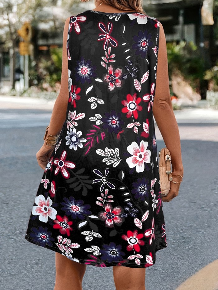Casual Floral Sleeveless Round Neck Loose Dress