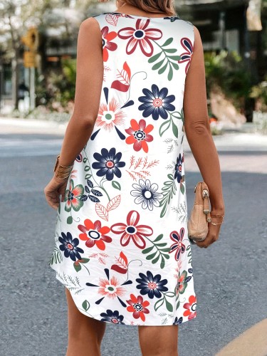Casual Floral Sleeveless Round Neck Loose Dress