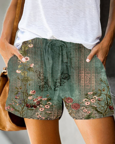Women's Vintage Print Loose Sport Casual Shorts