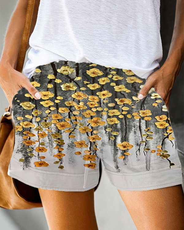 Women's Floral Print Loose Sport Casual Shorts