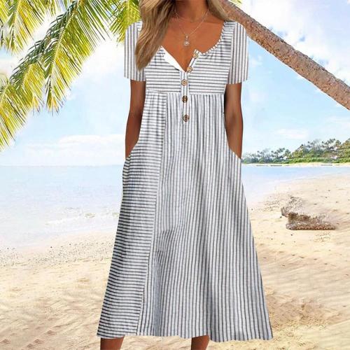 Striped Short Sleeve V Neck Dress