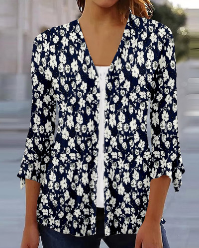 Women's Floral Print Loose Casual Top Cardigan