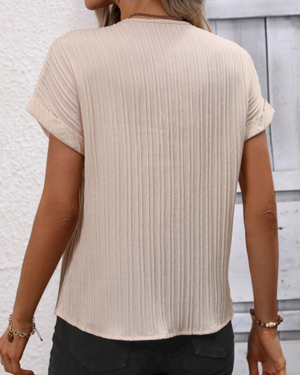 Women's V-neck Tie Short-sleeved Casual T-shirt Top