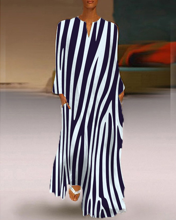 Women's Elegant Long Sleeve Stripe Print Casual Dress