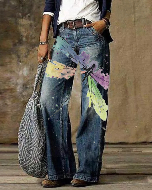 Bohemian Dragonfly Loose Wide-leg Pants