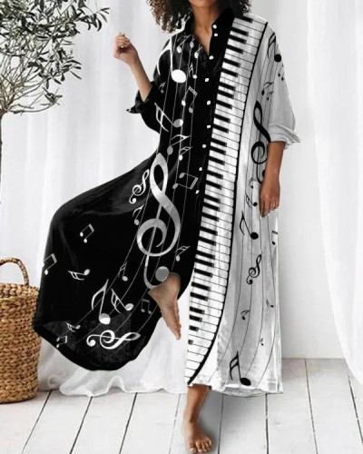 Casual Black and White Piano Note Loose Casual Jumpsuit