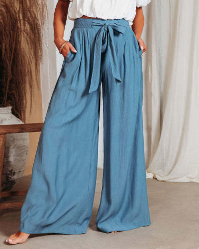 Casual Micro-elastic Solid Color Wide-leg Pants