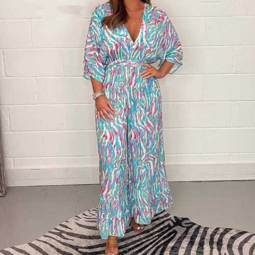 Colorful Printed Stretch High-rise Wide-leg Jumpsuit