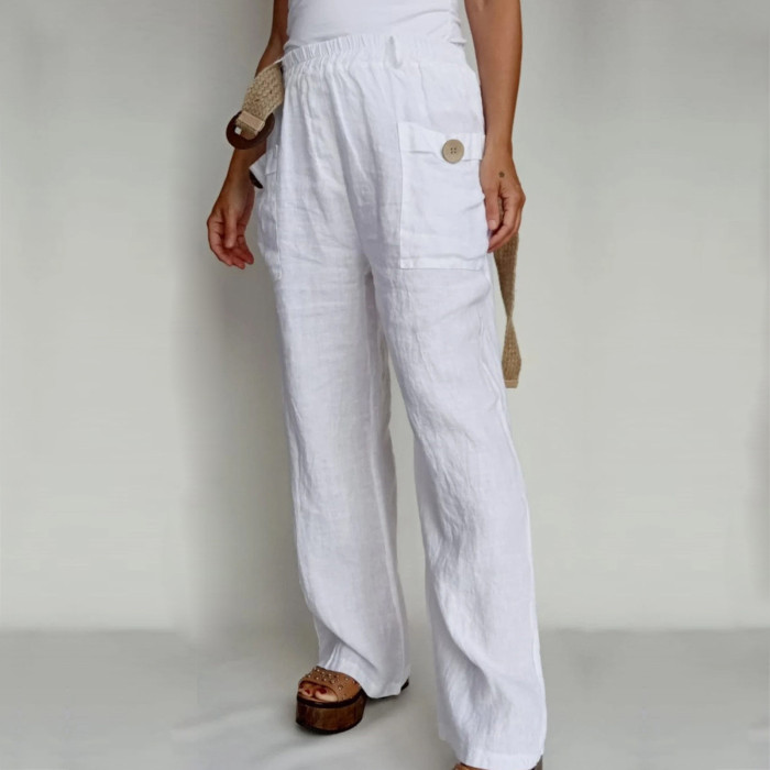 Loose Cotton Linen Casual Button Pants