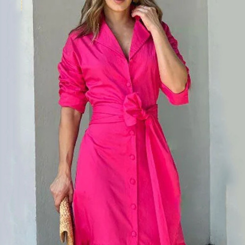 Temperament Rose Red Shirt Dress