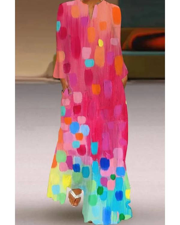Casual Retro Long Sleeve Geometric Print Dress