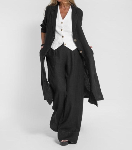 Women's Black Linen Coat