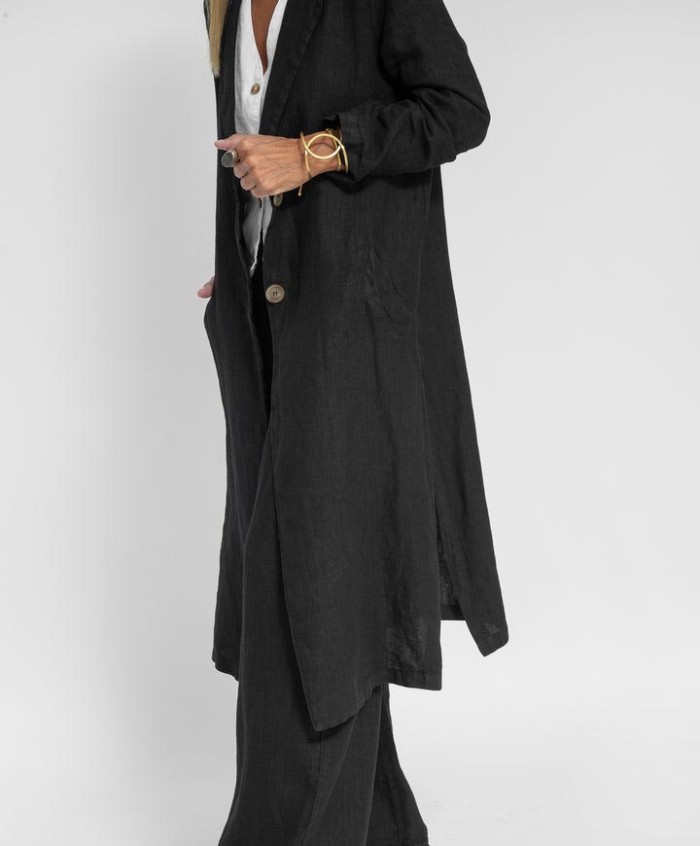 Women's Black Linen Coat