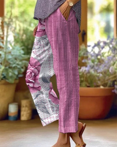 Women's Floral Stripe Paneled Lounge Pants