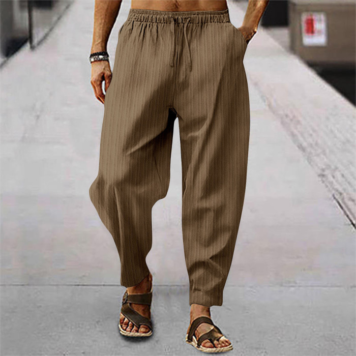 Men's Cotton and Linen Striped Loose Casual Pants