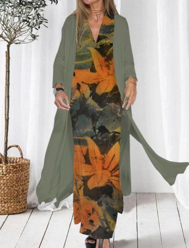 Two-Piece Oversized Floral Print Dress
