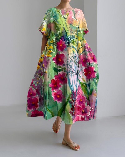 Casual Artistic Floral Print Dress