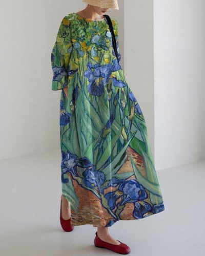 Casual Art Print Long Sleeve Dress