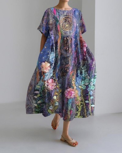Casual Artistic Floral Print Dress